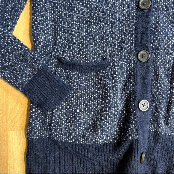 Madewell Birds Eye Maysfield Alpaca Wool Blend Cardigan Blue and White Cozy Soft - Picture 7 of 11